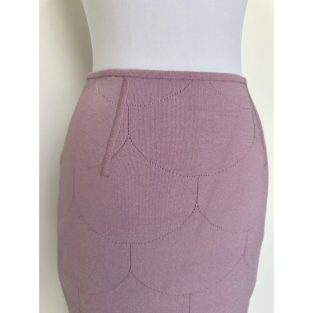 Paula Hian Fleur Stretch Knit Skirt with Laser Cut Scallop Skirt Small Lavender